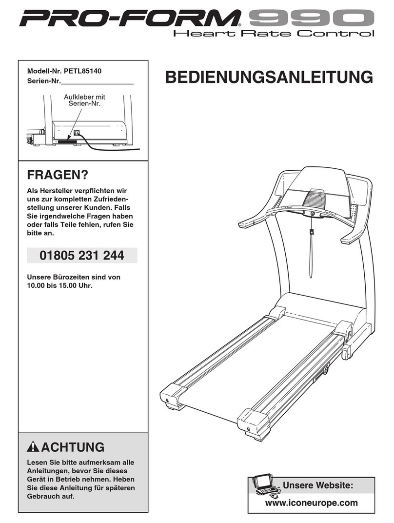 Pro-Form 900 Treadmill Quick start guide