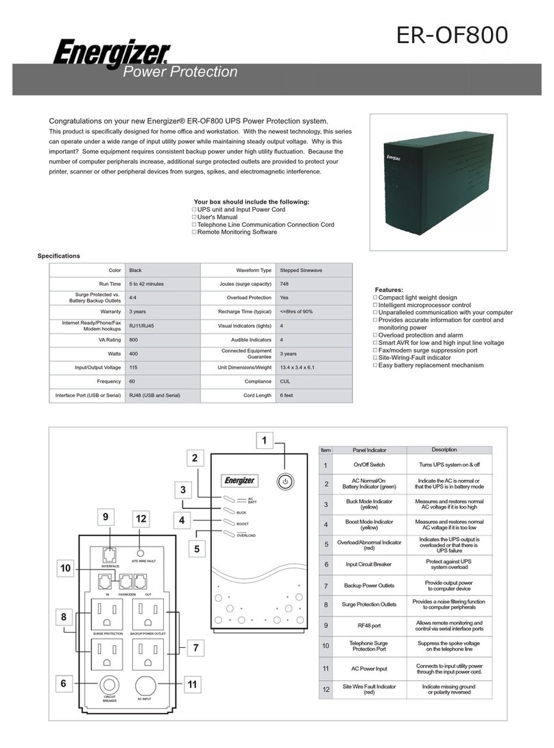 Energizer ER-OF800 Specifications