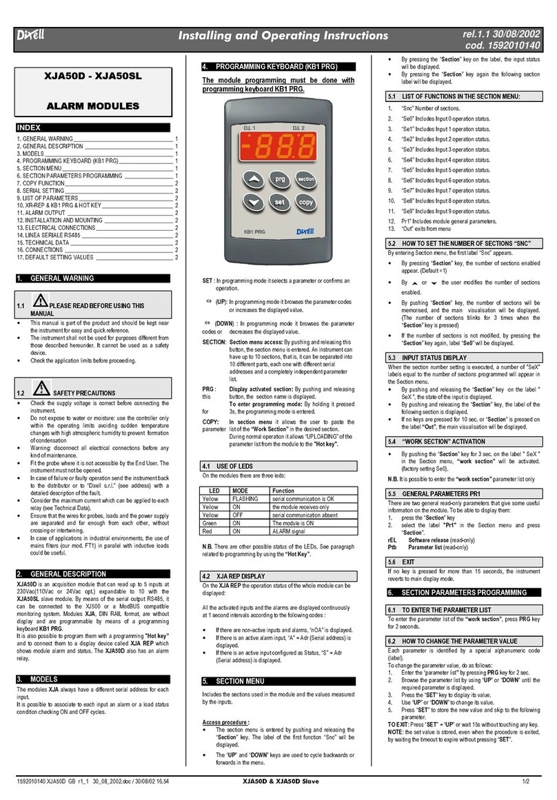 dixell XJA50D Installation and operating instructions