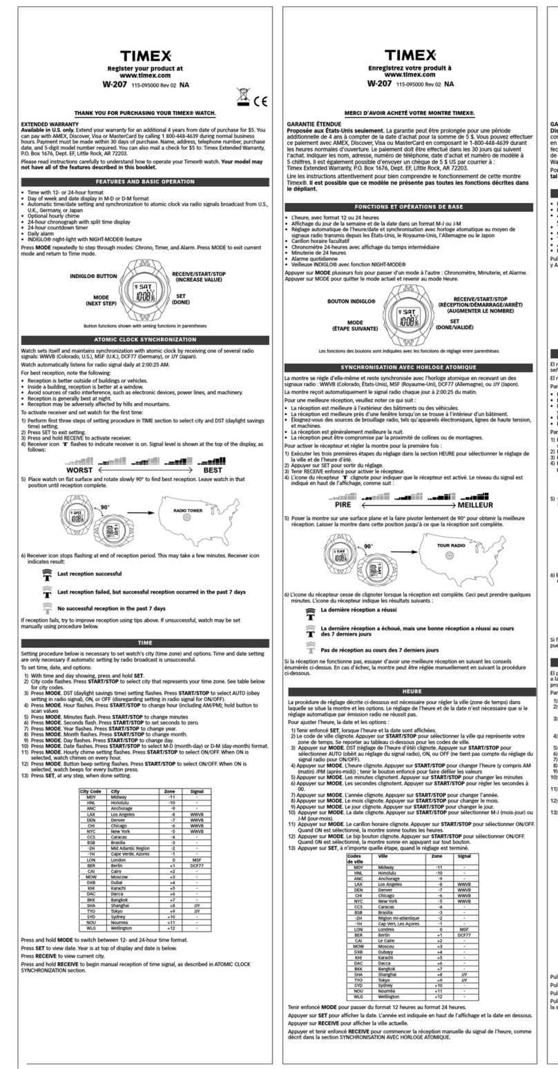 Timex W-207 User manual Timex W-207 User manual