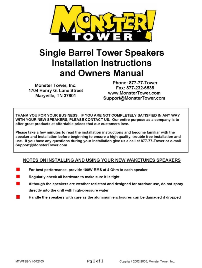monster tower single barrel tower speakers owner's manual