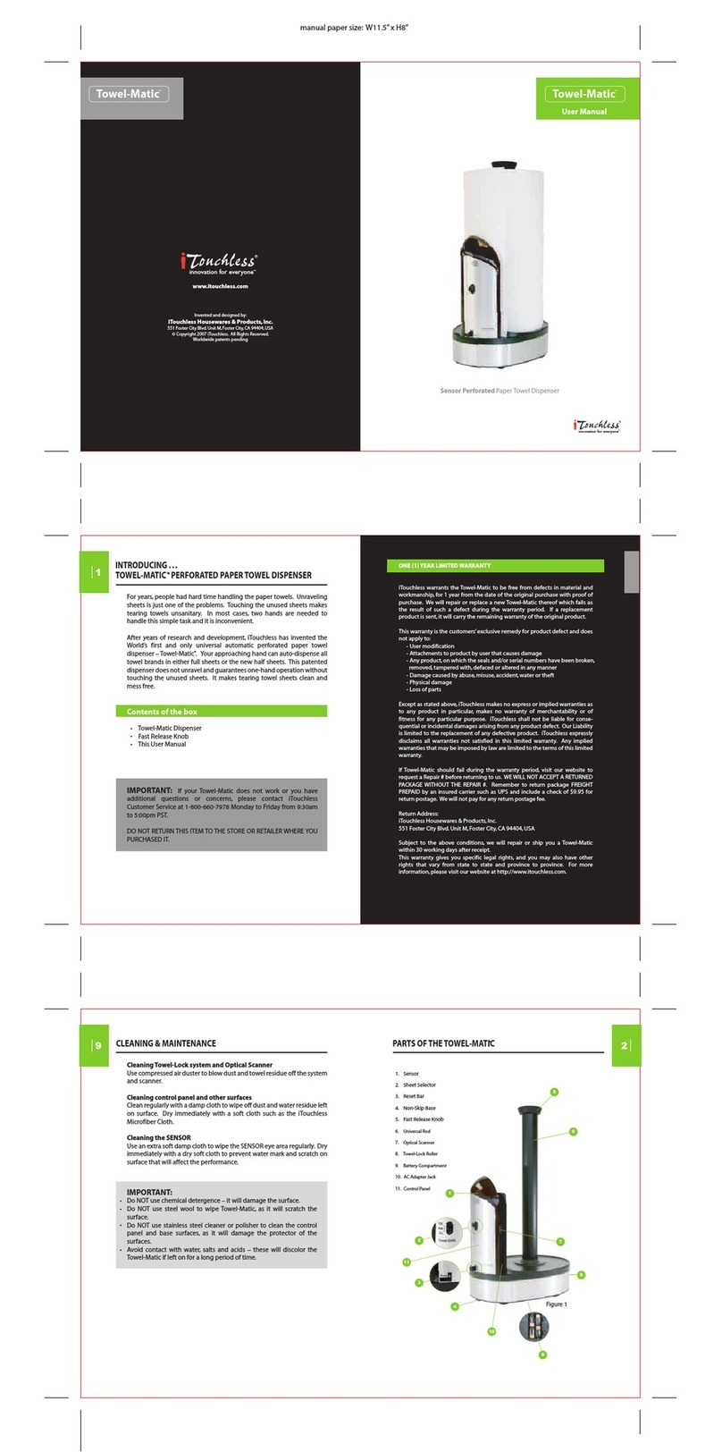 Itouchless Towel-Matic User manual