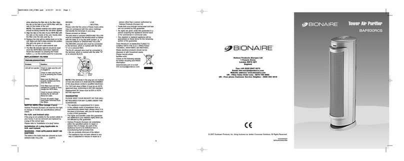 Bionaire BAP830RCS instruction manual