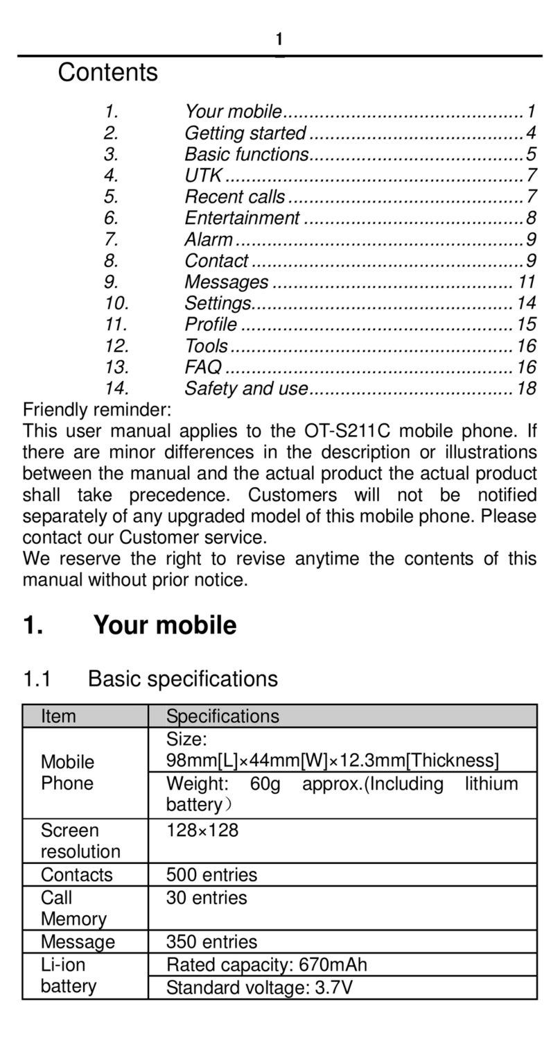 Alcatel ONE TOUCH OT-S211C user manual