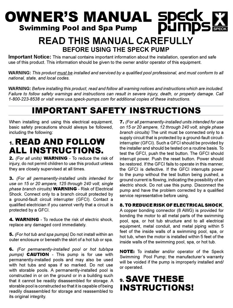 Speck Swimming pool and SPA Pump User manual