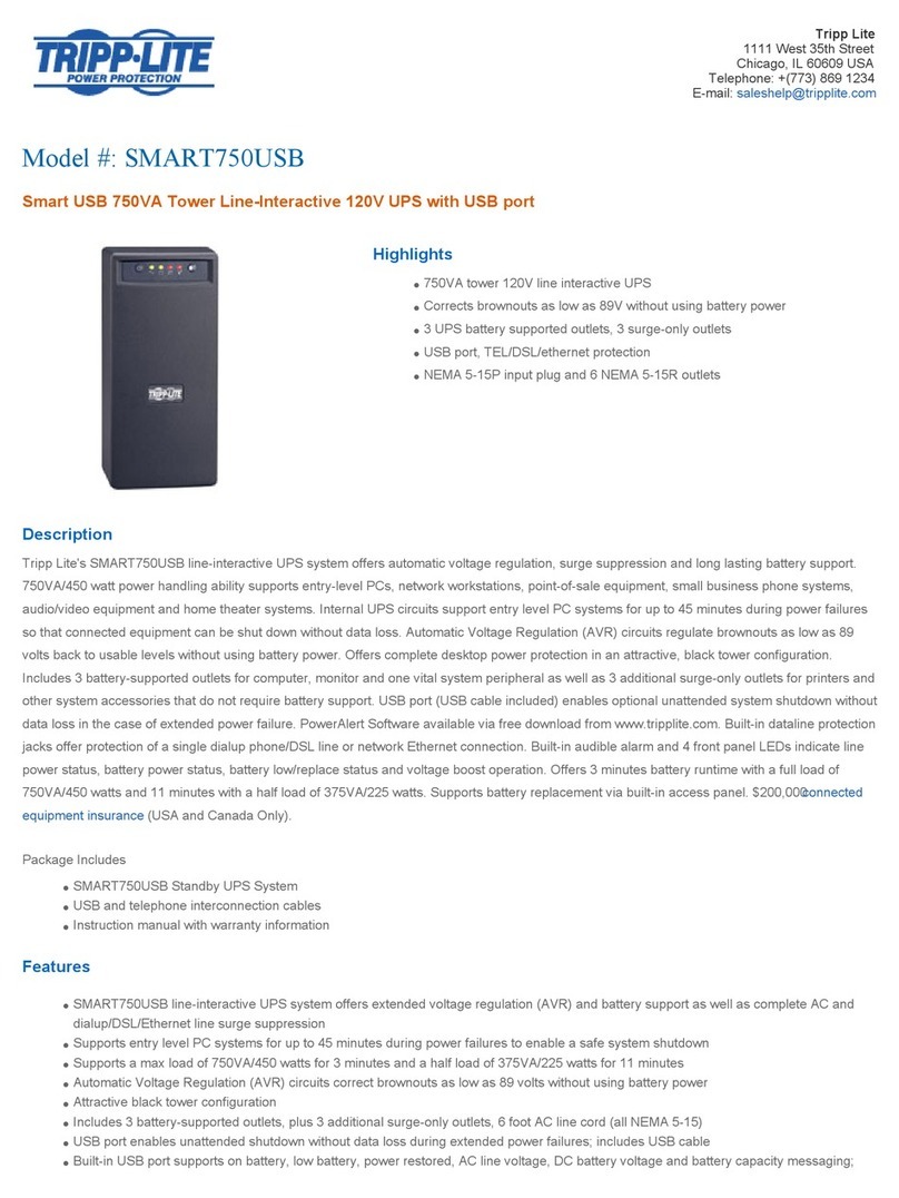 Tripp Lite Line-Interactive UPS System SMART750USB User manual