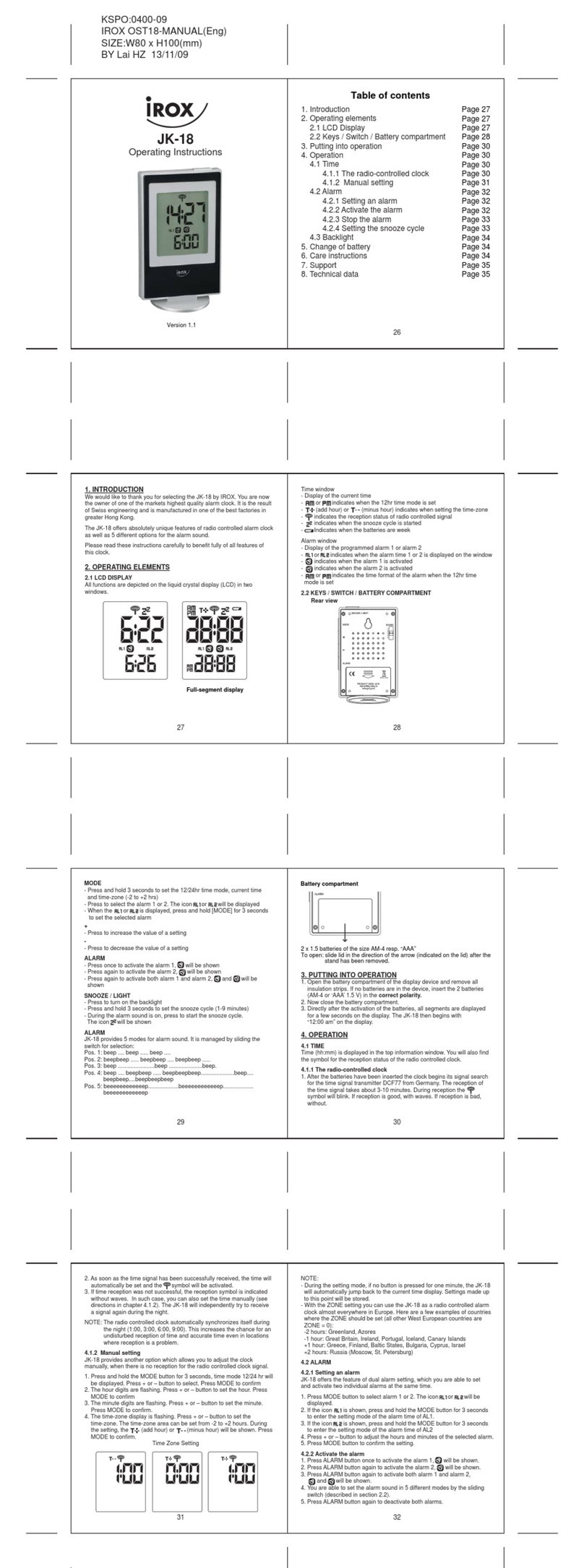 IROX JK-18 operating instructions