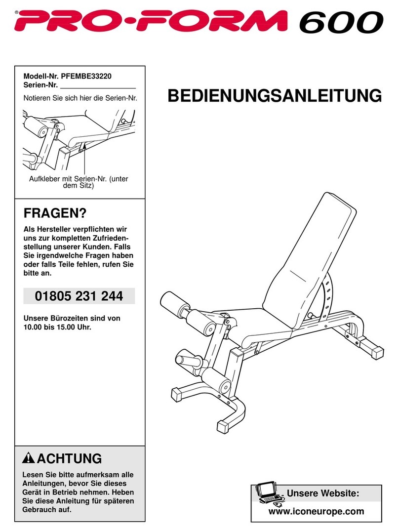 Pro-Form 600utility Bench Quick start guide