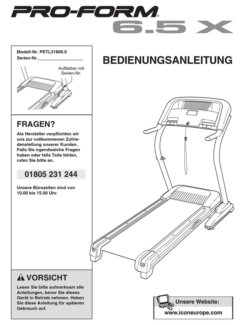 Pro-Form 6.5 X Treadmill Quick start guide