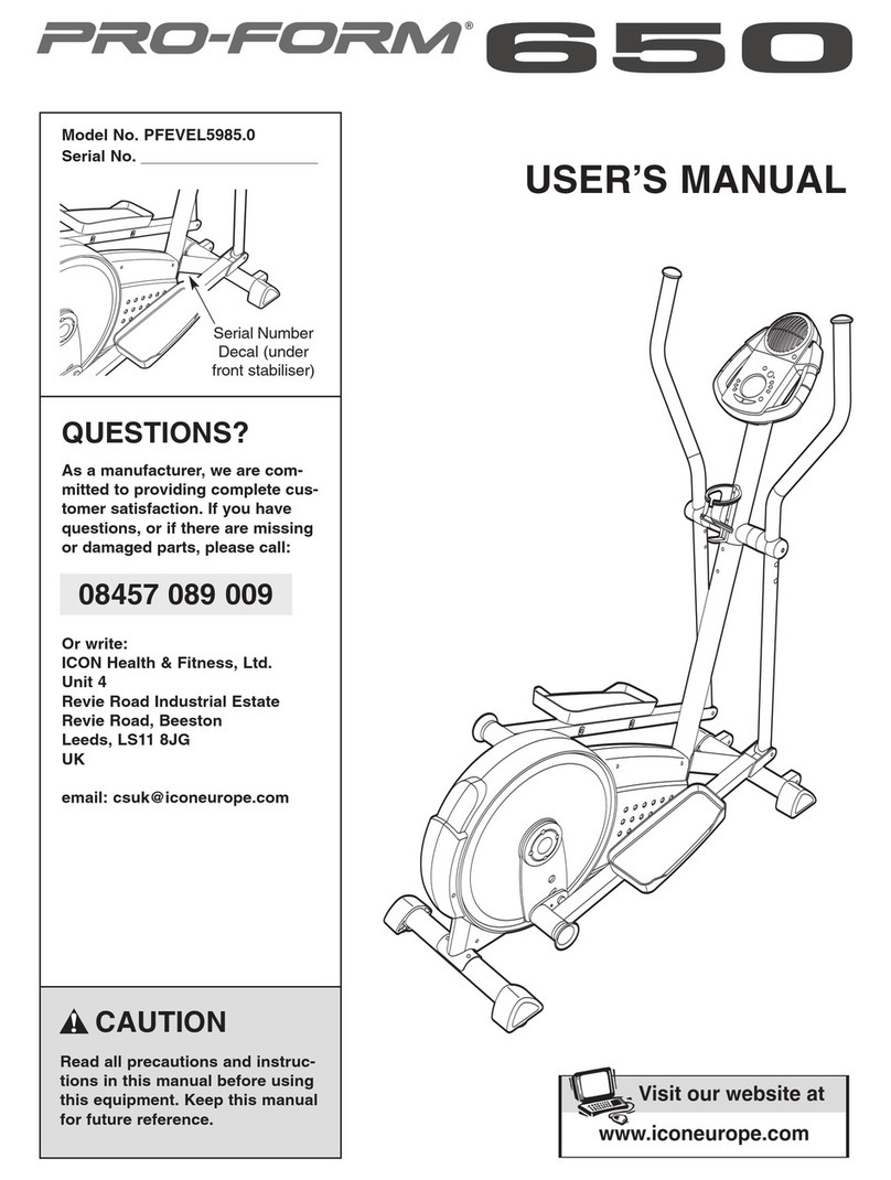 Pro-Form 650 Cardio Cross Trainer Elliptical User manual