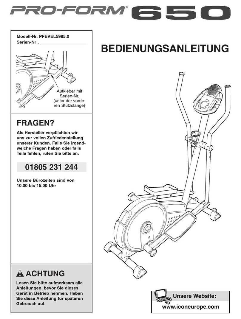 Pro-Form 650 Cardio Cross Trainer Elliptical Quick start guide