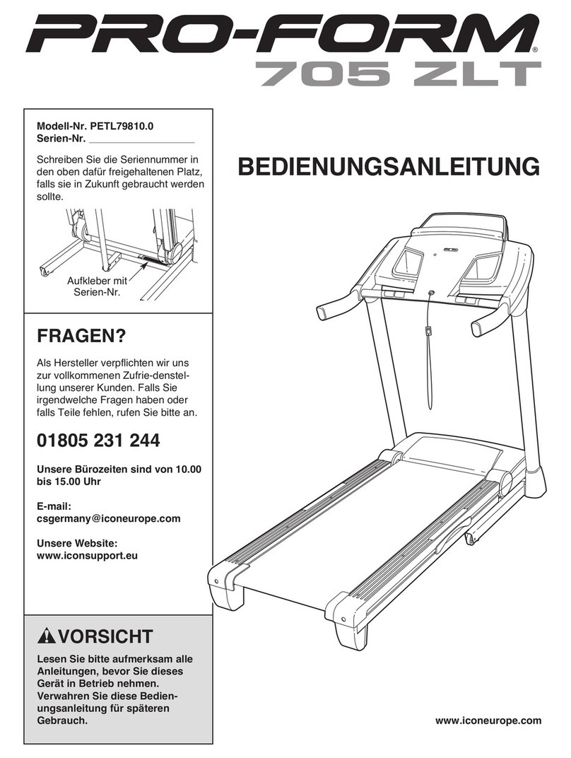 Pro-Form 705 Zlt Treadmill Quick start guide