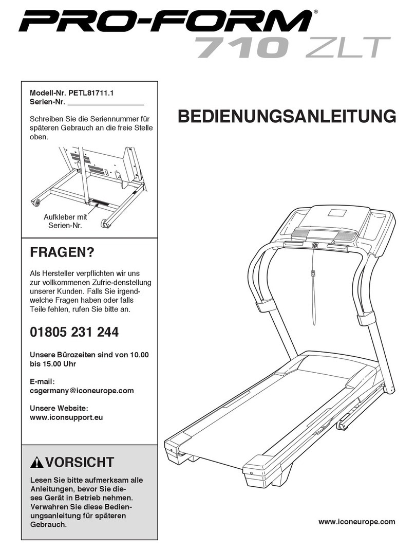 Pro-Form 710 Zlt Treadmill Quick start guide
