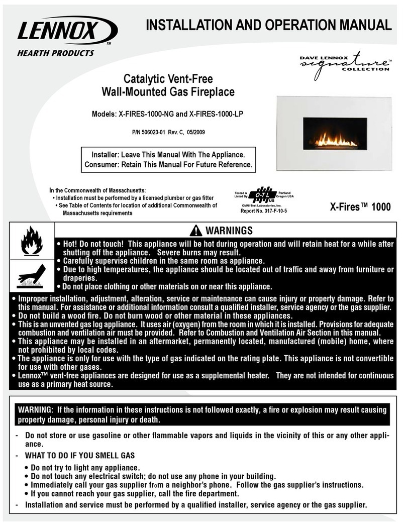 Lennox Hearth Products Signature X-FIRES-1000-NG Installation and operation manual Lennox Hearth Products Signature X-FIRES-1000-NG Installation and operation manual
