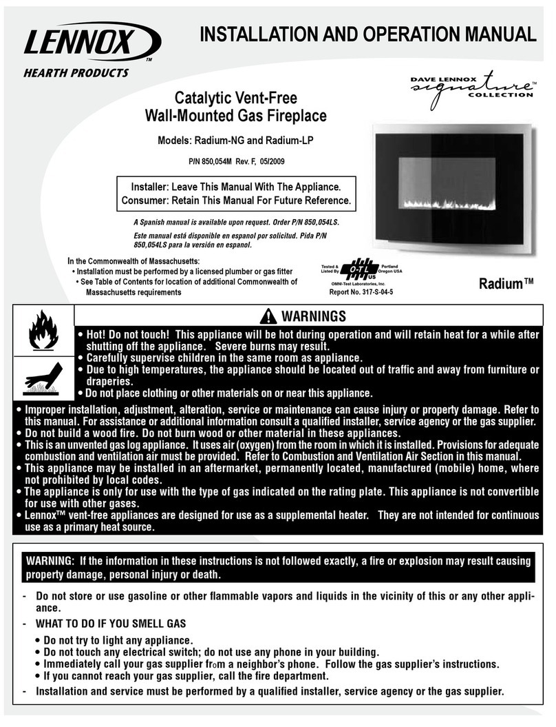 Lennox Hearth Products Radium-NG Installation and operation manual Lennox Hearth Products Radium-NG Installation and operation manual