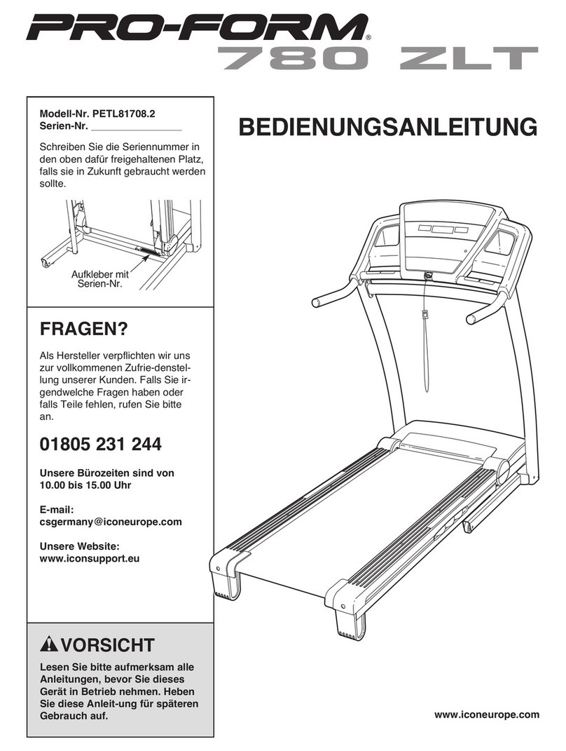 Pro-Form 780 Zlt Treadmill Quick start guide