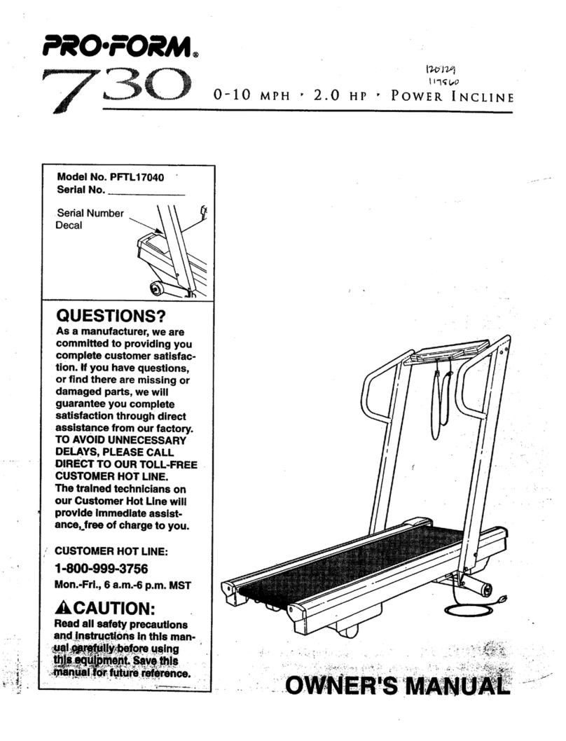 Pro-Form 730 Treadmill User manual