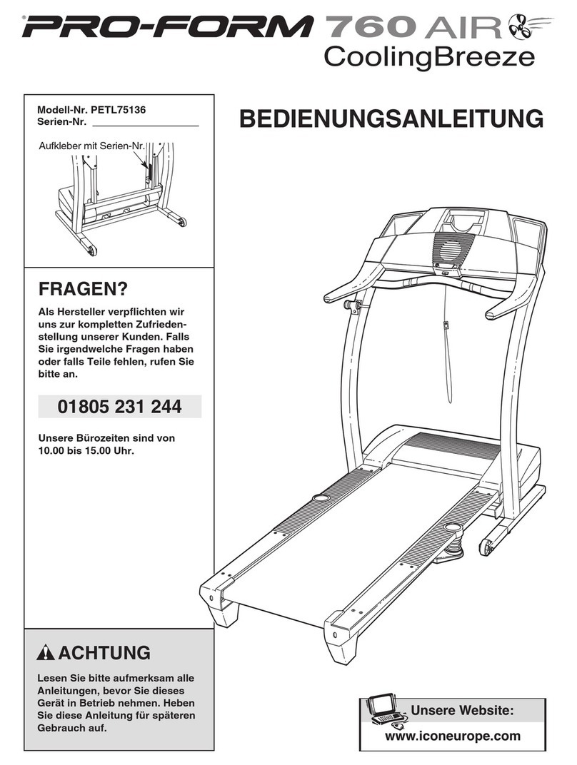 Pro-Form 760 Air Treadmill Quick start guide