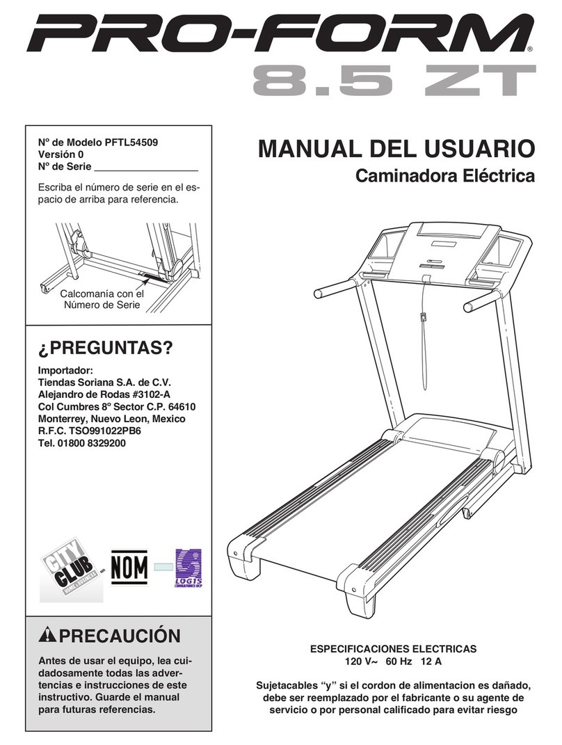 Pro-Form 8.5 Zt Treadmill Manual Del Usuario