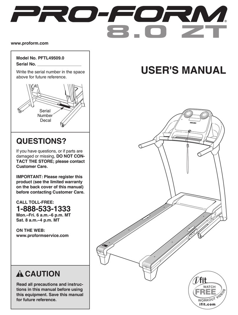 Pro-Form 8.0 Zt Treadmill User manual