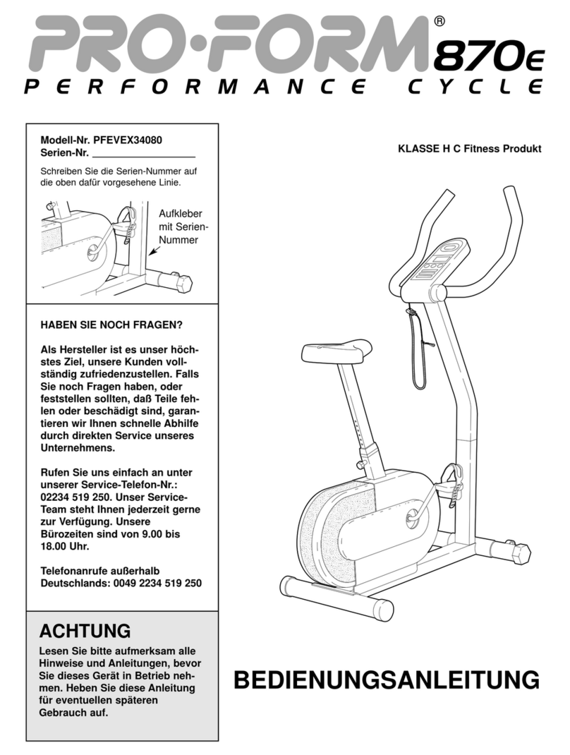 Pro-Form 870e Quick start guide