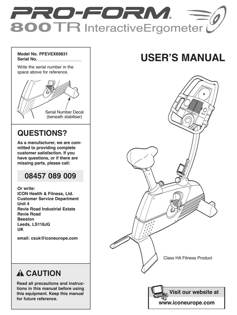 Pro-Form 800 Tr Intrac Erg Bike User manual