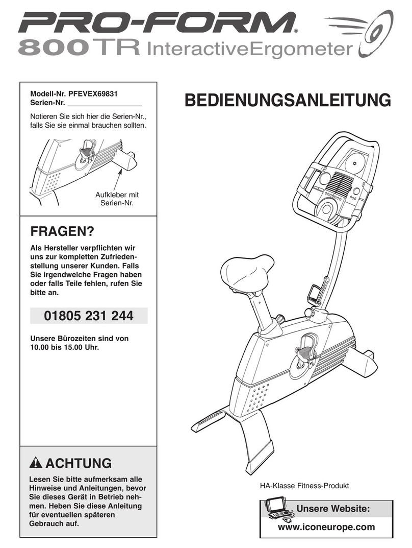 Pro-Form 800 Tr Intrac Erg Bike Quick start guide