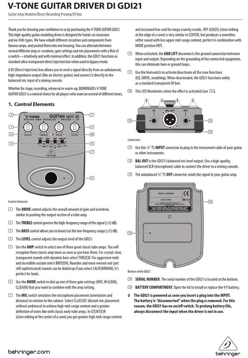 Behringer V-TONE GUITAR DRIVER DI GDI21 User manual