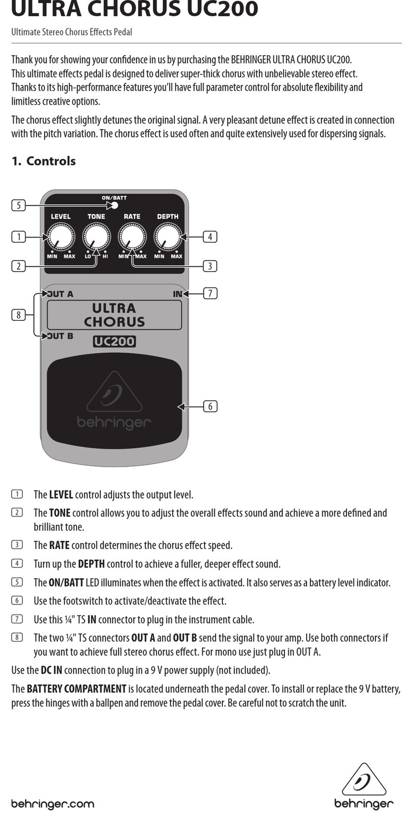 Behringer ULTRA CHORUS UC200 User manual