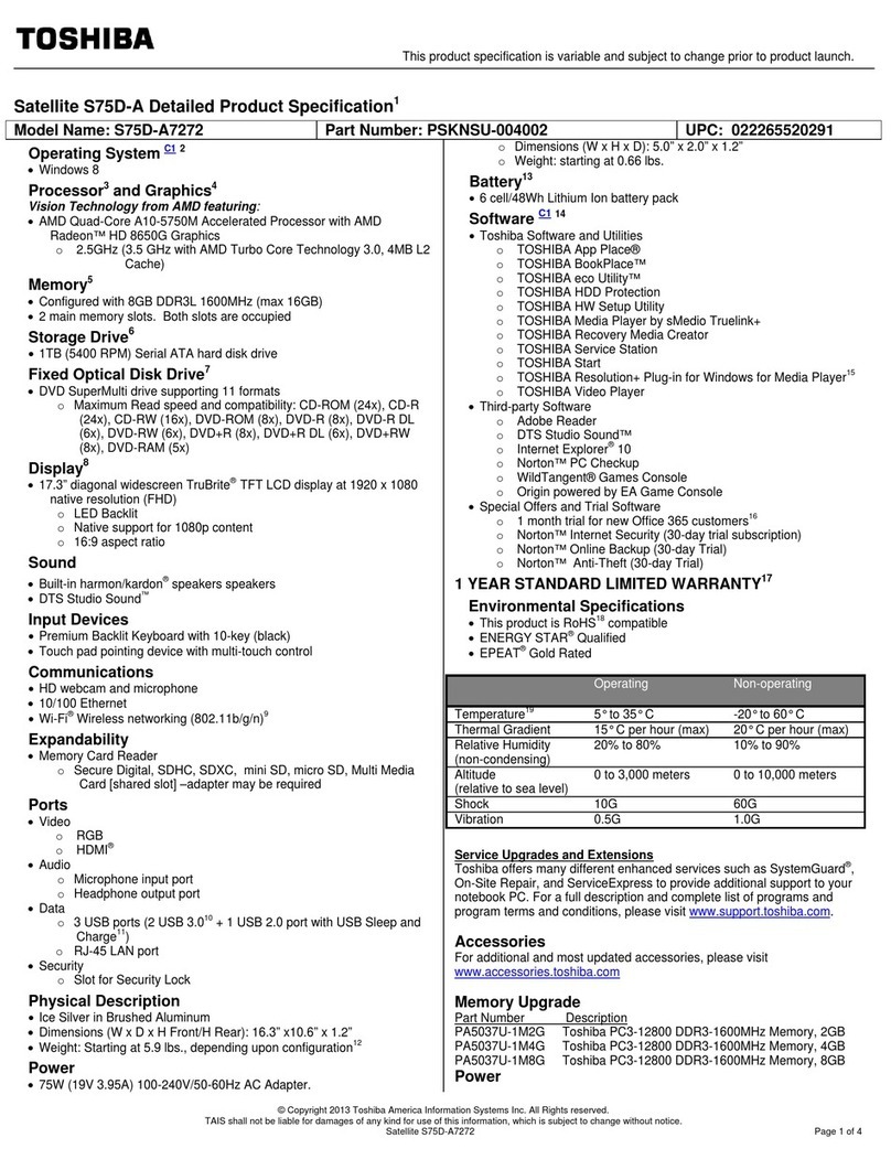 Toshiba Satellite S75D-A Specifications