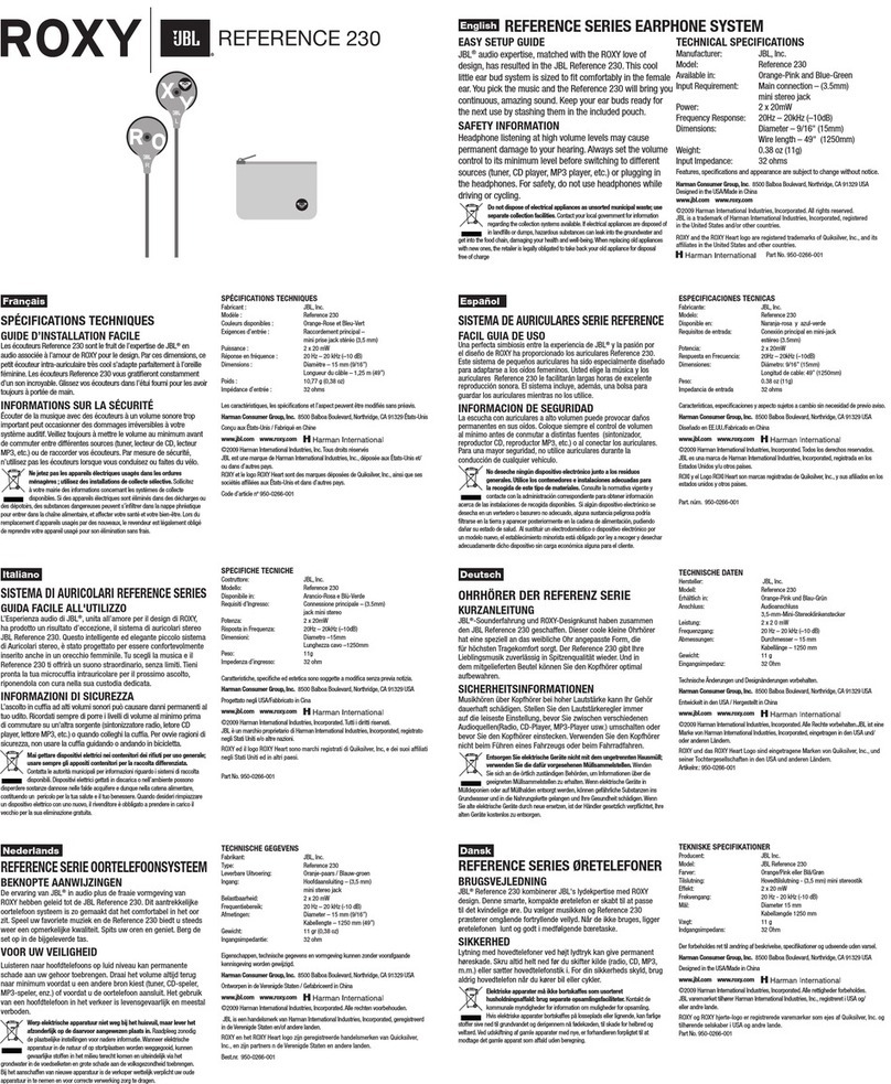 JBL Roxy REFERENCE 230 Technical specification