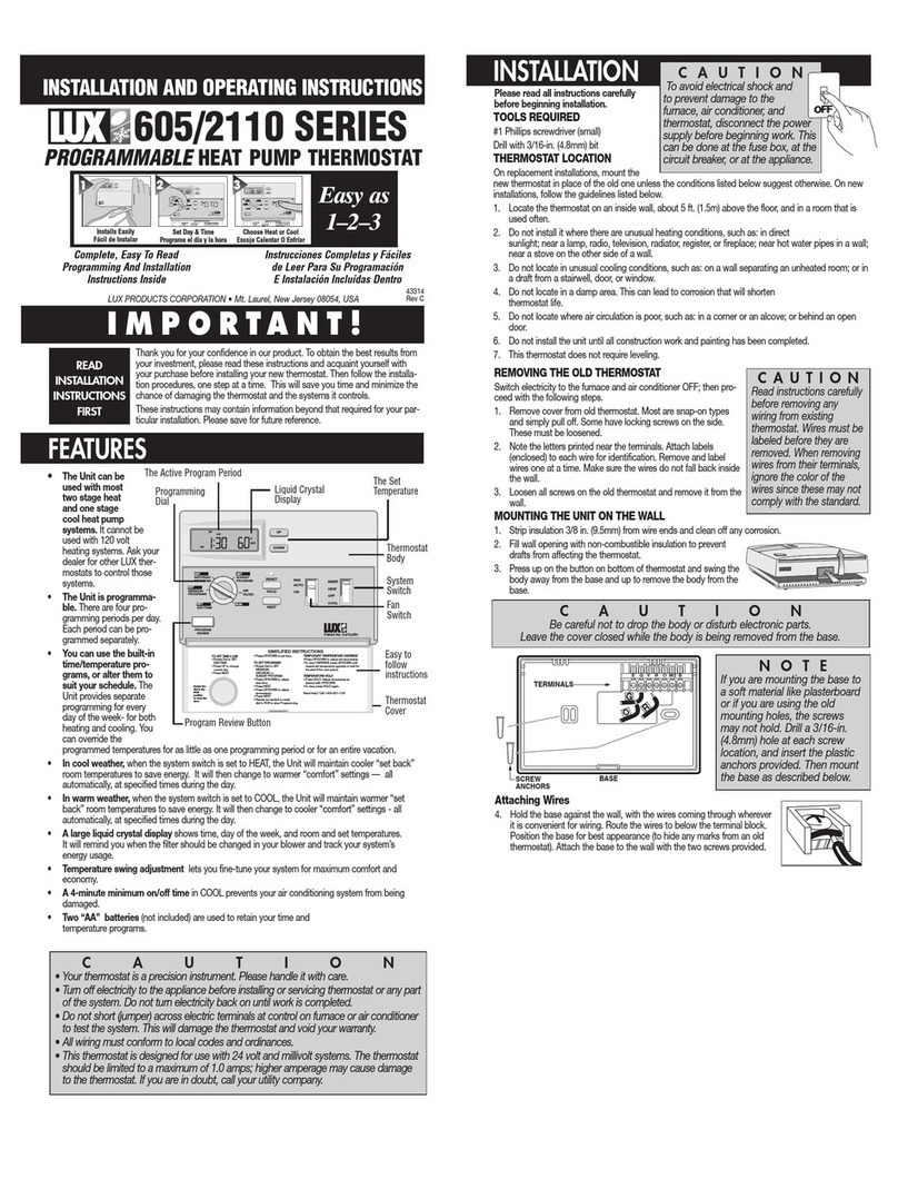 Lux Products 605/2110 SERIES Installation and operating instructions