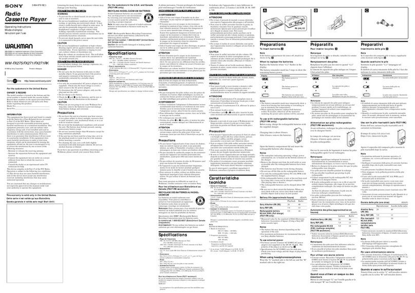 Sony Walkman WM-FX271 operating instructions