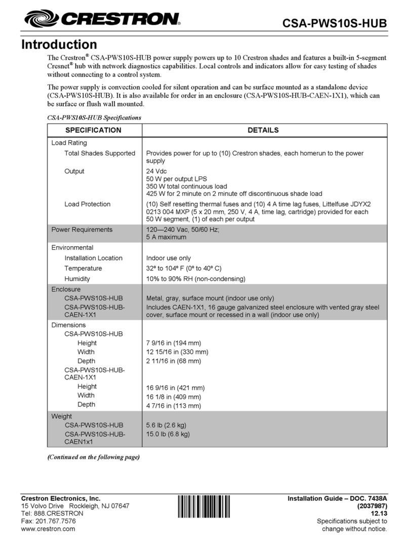 Crestron CSA-PWS10S-HUB User manual