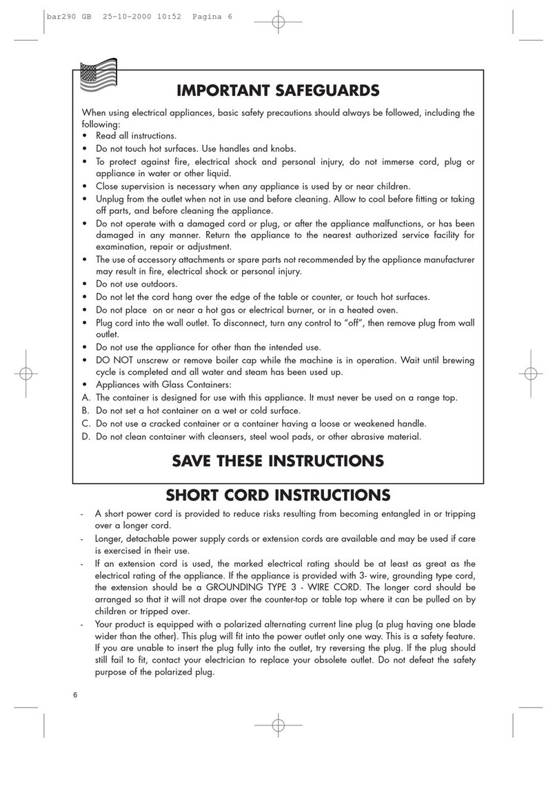 DeLonghi BAR 290 User manual