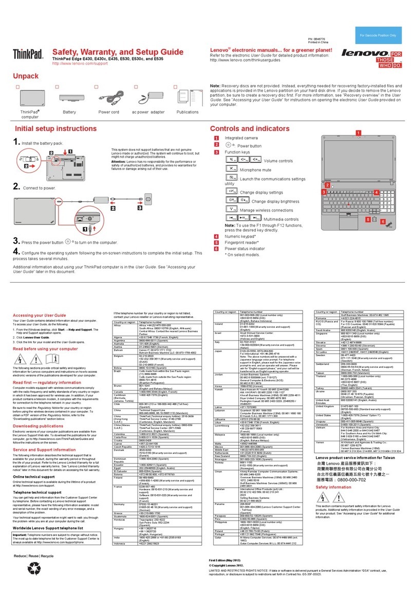 Lenovo ThinkPad Edge E430 User manual