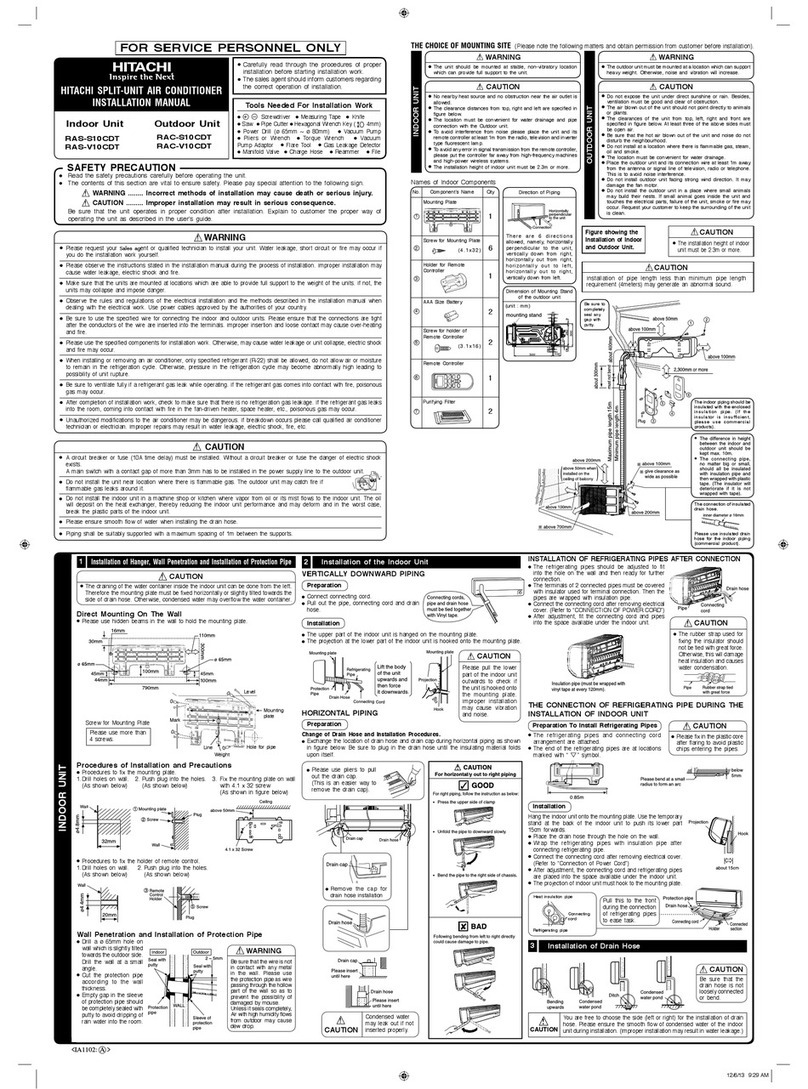 Hitachi RAC-S10CDT installation manual