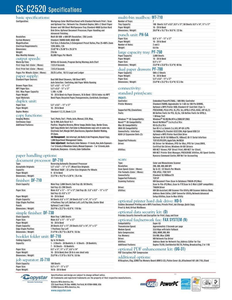 Copystar Specifications Specifications