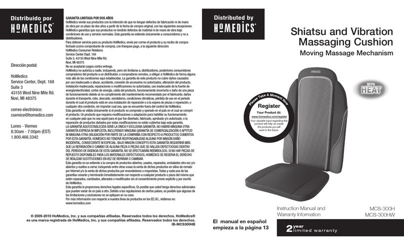 HoMedics MCS-300H Instruction manual and  warranty information