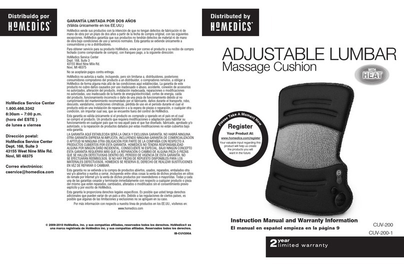 HoMedics CUV-200 Instruction manual and warranty information HoMedics CUV-200 Instruction manual and warranty information