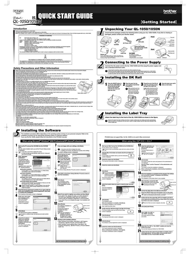 Brother QL-1050 quick start guide