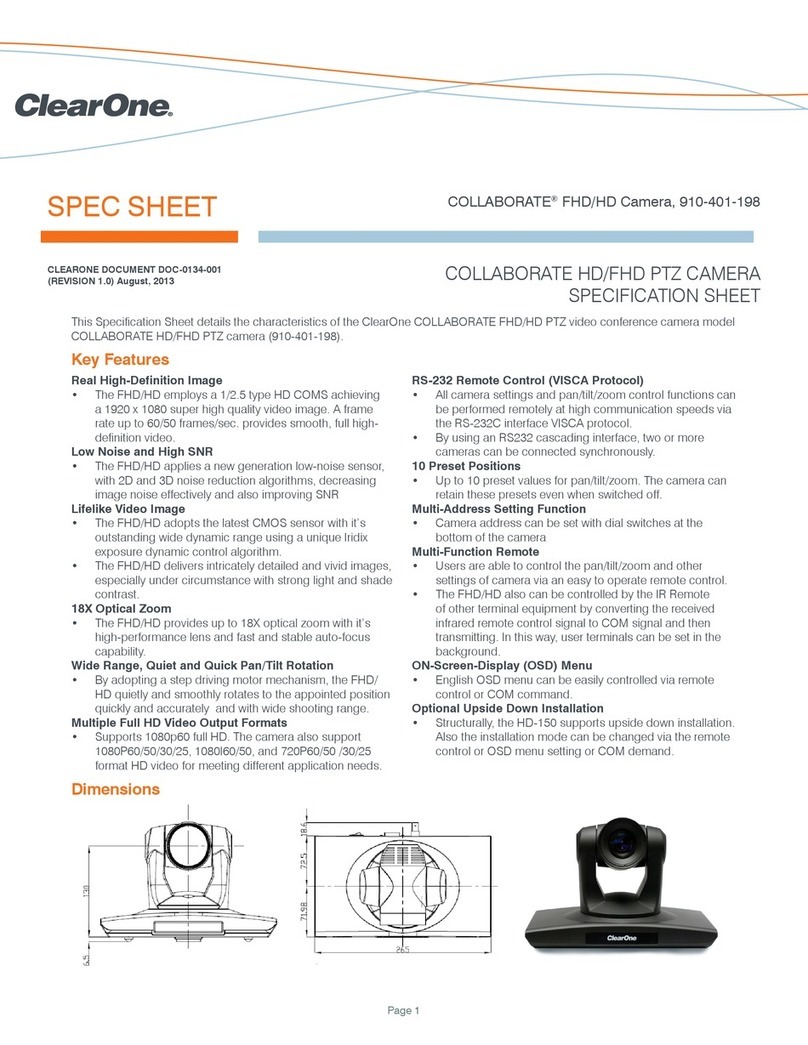 Clear One COLLABORATE FHD/HD Camera Spec sheet
