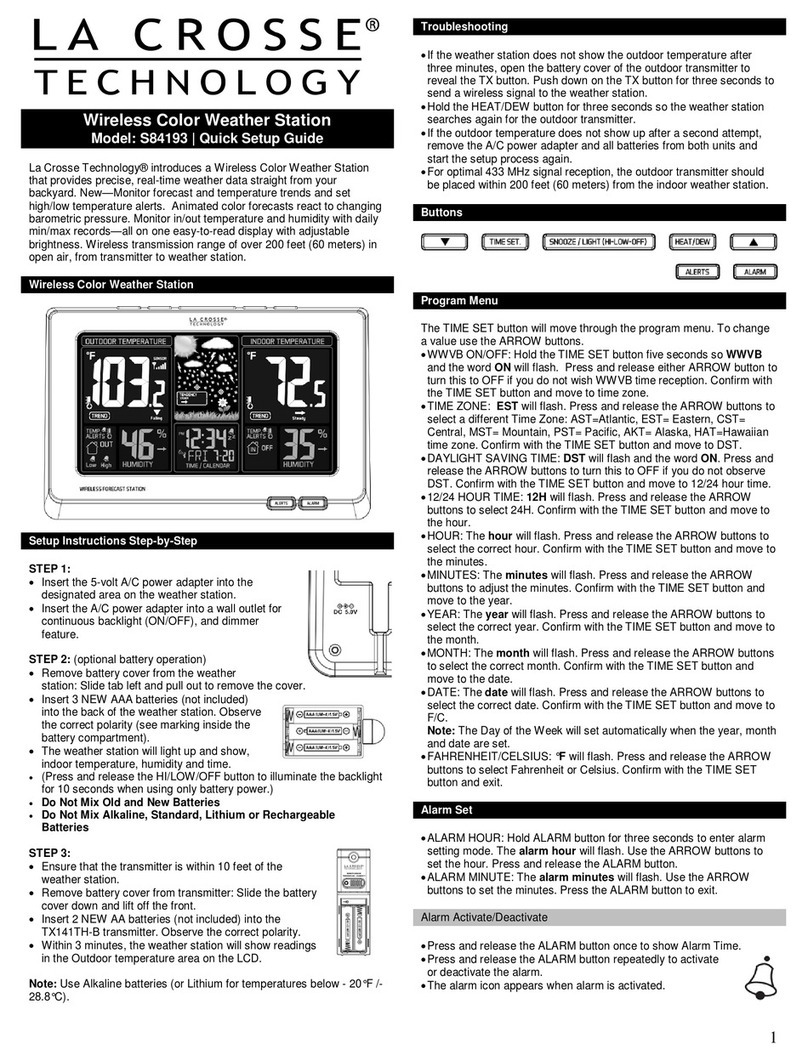 La Crosse S84193 Quick setup guide