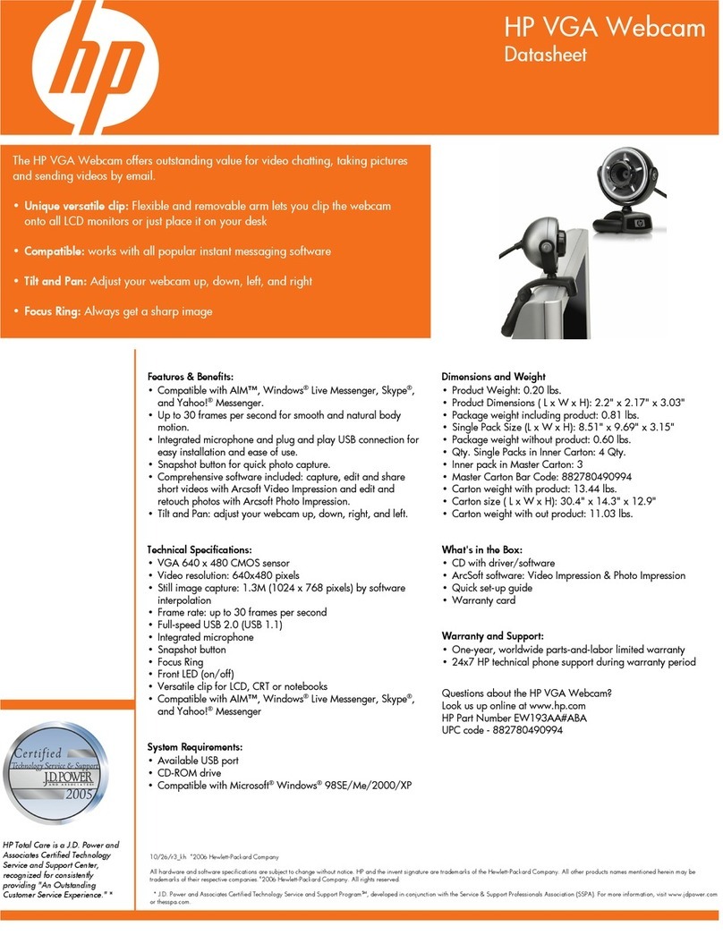 HP VGA Webcam Specifications