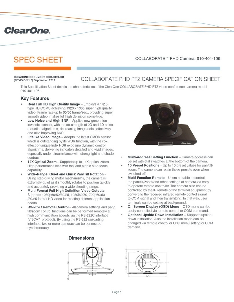 Clear One PHD PTZ Specification sheet