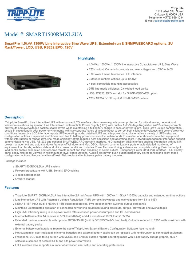 Tripp Lite SmartPro SMART1500RMXL2Ua User manual