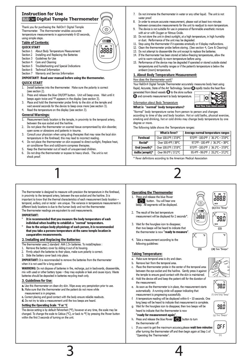 ReliOn Digital Temple Thermometer User manual