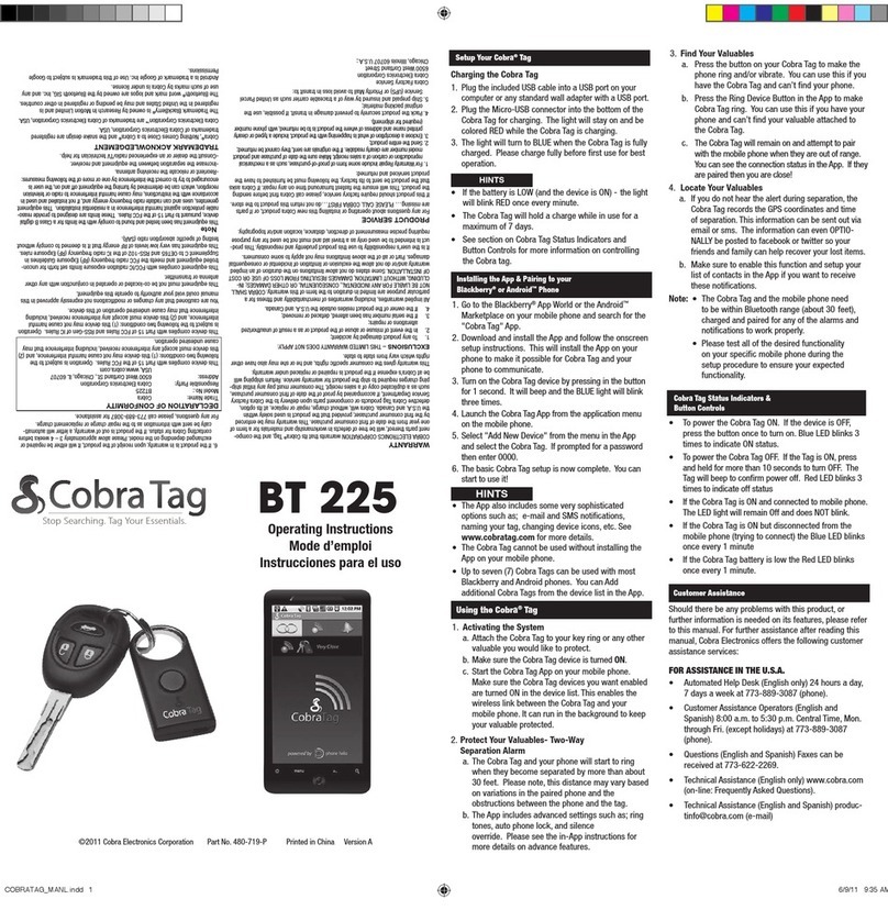 Cobra BT225 operating instructions