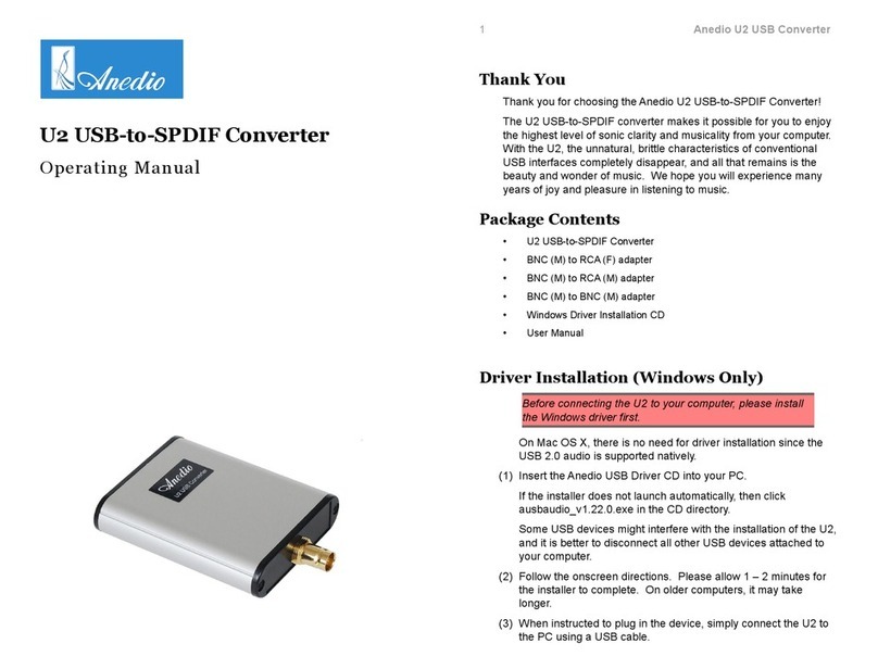 Anedio U2 USB-to-SPDIF Converter operating manual