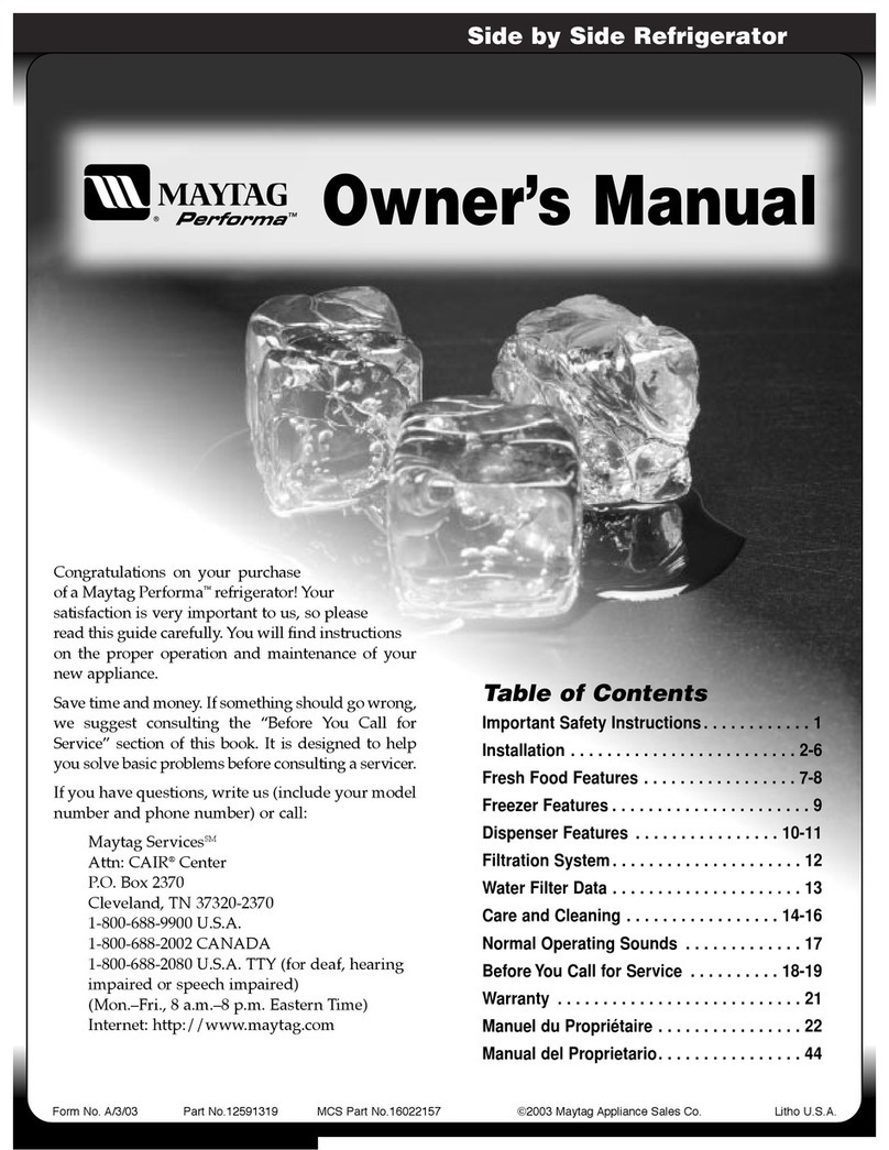 Maytag Side by Side Refrigerator User manual